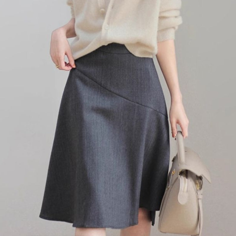 簡約 韓版 知性美型 典雅 高腰 顯瘦 A字 魚尾 裙類 4XL 黑色 (有內襯)