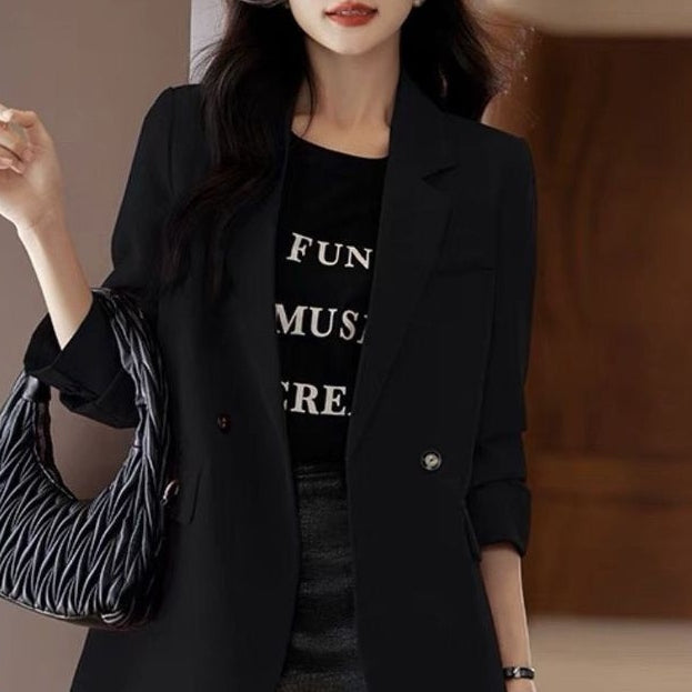 高級 流行 氣質 百搭 開叉 小個子 西裝外套 2XL 黑色 素面 春秋 日常 通勤 合身 高級感 顯瘦 修身 20-50代 紐扣 翻領 春夏秋 夏 棉 春 全年 中長款 常規 輕熟 休閑 時尚 簡約 長袖 混紡 聚酯纖維 辦公室