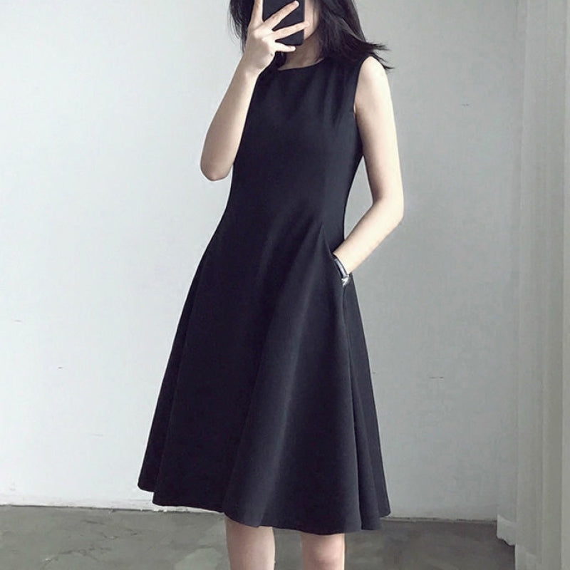 氣質 百搭 優雅 復古 赫本風 禮服 小黑裙 高腰 顯瘦 短洋裝 2XL 黑色