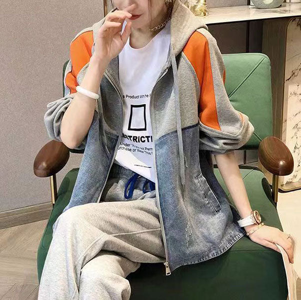 超人氣必收 時尚 撞色 連帽 衛衣 外套 夾克 S 綠色 棉 20代 寬鬆感 高級感 遮肉 寬鬆 封閉式背 50代 40代 30代 20-50代 聚酯纖維 拉鏈 春秋 秋 春 拼接 常規 優雅 休閑 長袖 耐久性