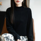 氣質微奢寬鬆半高領提花套頭針織衫 2XL 黑色 素面 秋 冬 一般 混紡 無 常規 休閑 時尚 簡約 長袖