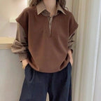 韓版 寬鬆 顯瘦 百搭 休閒 假兩件 復古 格子 襯衫 M 藏青色 格紋 混紡 長袖 休閑 常規 假兩件/疊穿 秋 冬 春秋 秋冬 POLO領 套頭 20-50代 耐久性 柔軟