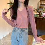 14色 質感 簡約 v領 長袖 針織 3XL 皮粉色 素面 遮肉 常規 韓版 休閑 百搭 柔軟 日常 通勤 居家 假日/出外 合身 顯瘦 自然骨架 修身 封閉式背 30-40代 20-30代 套頭 V領 春 春秋 秋 秋冬 無