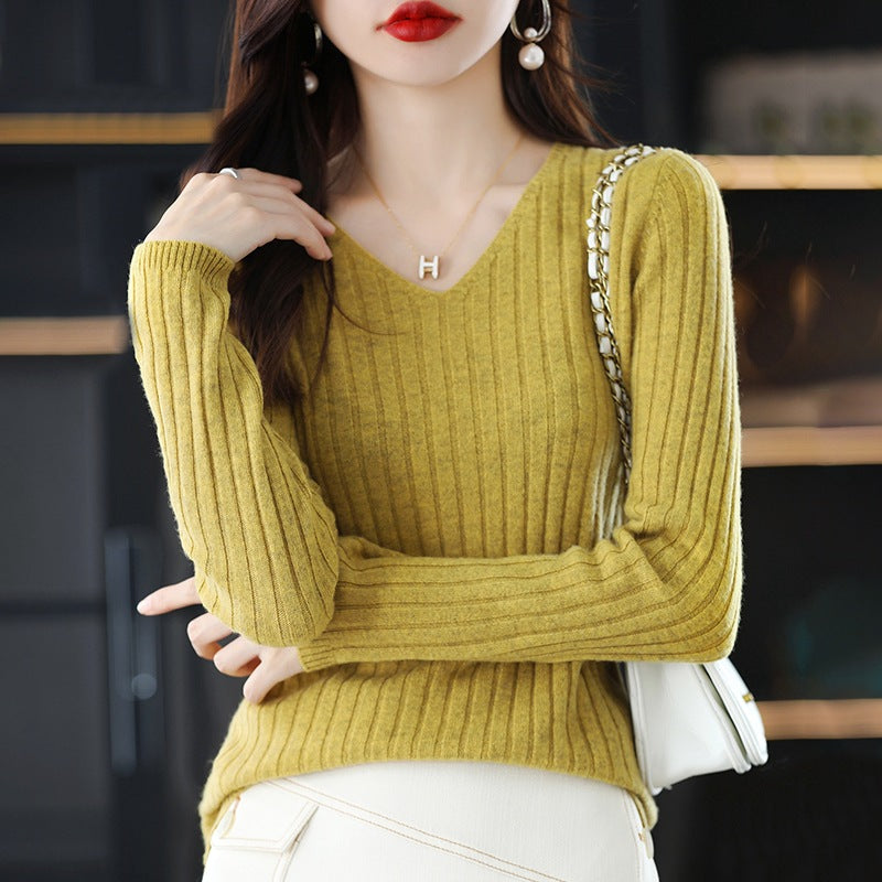 【全11色】簡約 百搭 v領 長袖 針織 S 米色 素面 封閉式背 常規 無 羊毛 V領 套頭 20-40代 寬鬆 秋冬 自然骨架 顯瘦 寬鬆感 假日/出外 秋 冬 春秋 休閑
