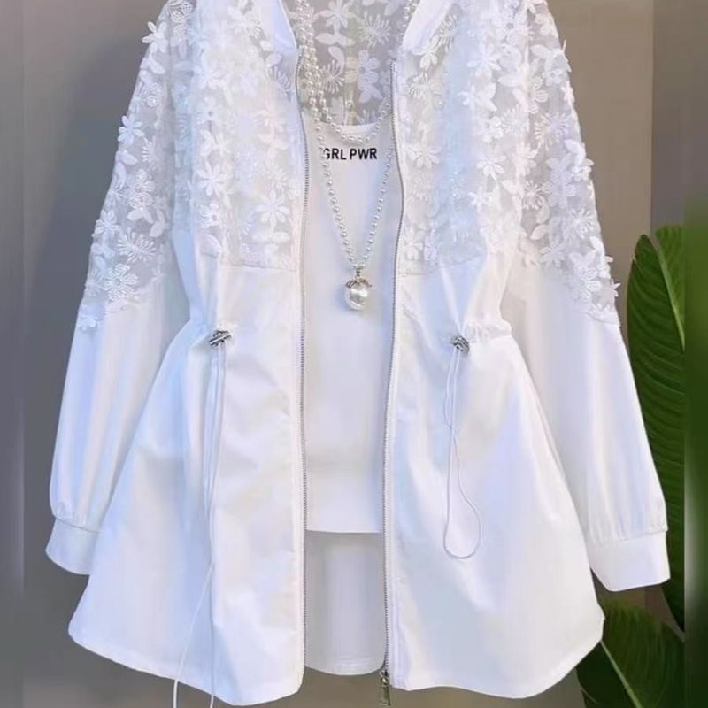 森系 復古 設計感 立體 花朵 蕾絲 拼接 長袖 外套 M 白色 素面 印花 聚酯纖維 時尚 休閑 可愛 常規 拉鍊 紐扣 春夏秋 圓領 拉鏈 20-50代