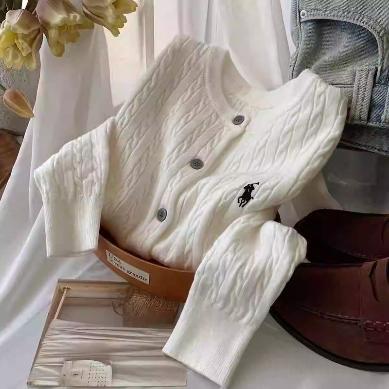 百搭 基本款 刺繡 圓領 單排扣 針織 毛衣 XL 白色 素面 簡約 休閑 春秋 秋 紐扣 常規 長袖 20-50代