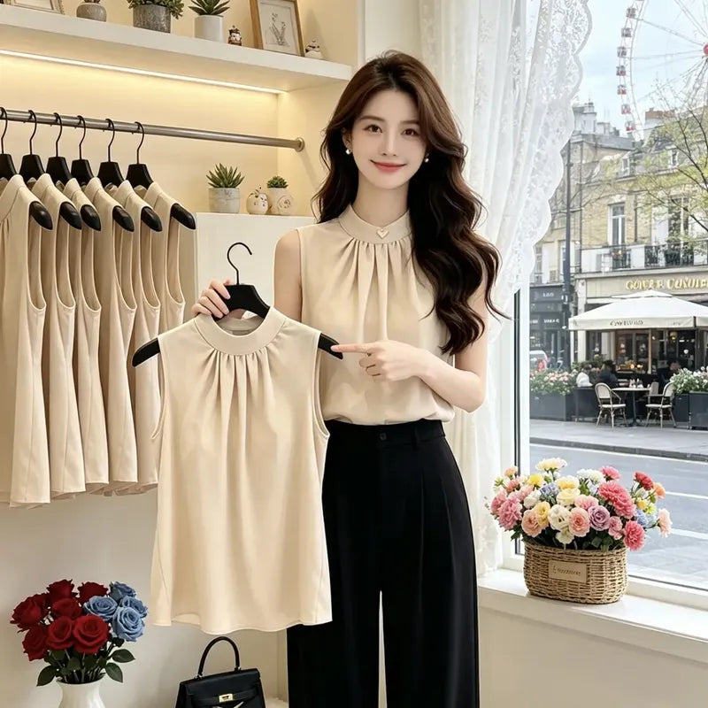 別緻流行款掛脖無袖雪紡衫 S 黃色 素面 套頭 掛脖式 夏 一般 優雅 時尚