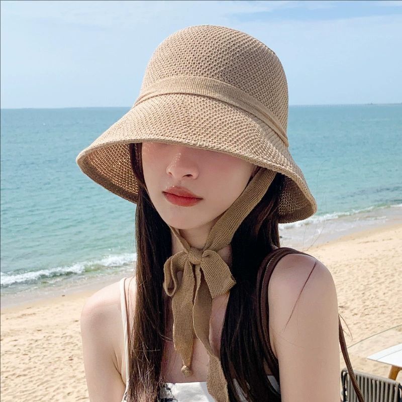 韓系 綁帶 隨風飄逸 超上鏡 大帽簷 修飾小臉 度假風 防曬 漁夫帽