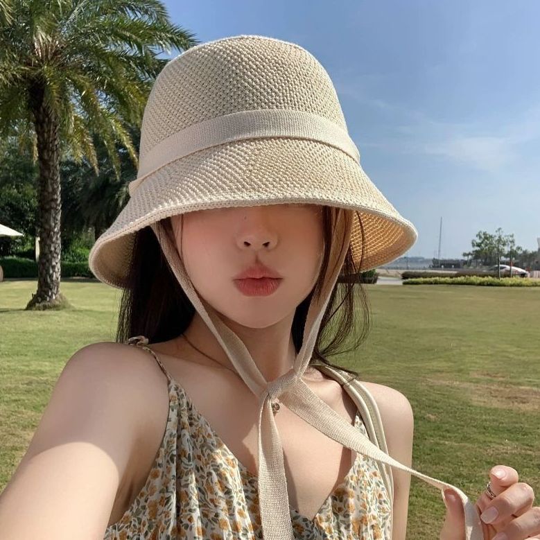 韓系 綁帶 隨風飄逸 超上鏡 大帽簷 修飾小臉 度假風 防曬 漁夫帽