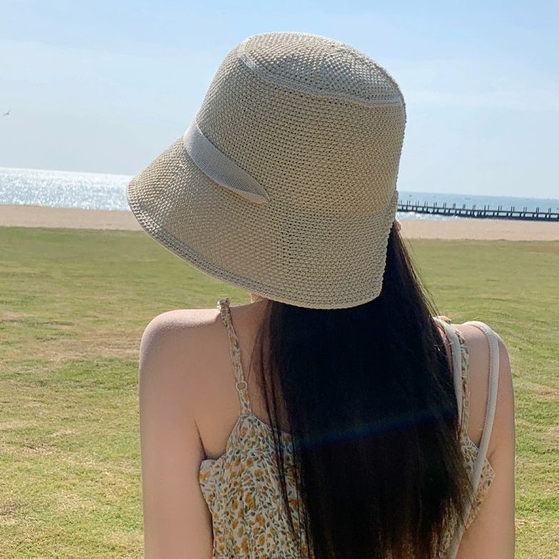韓系 綁帶 隨風飄逸 超上鏡 大帽簷 修飾小臉 度假風 防曬 漁夫帽