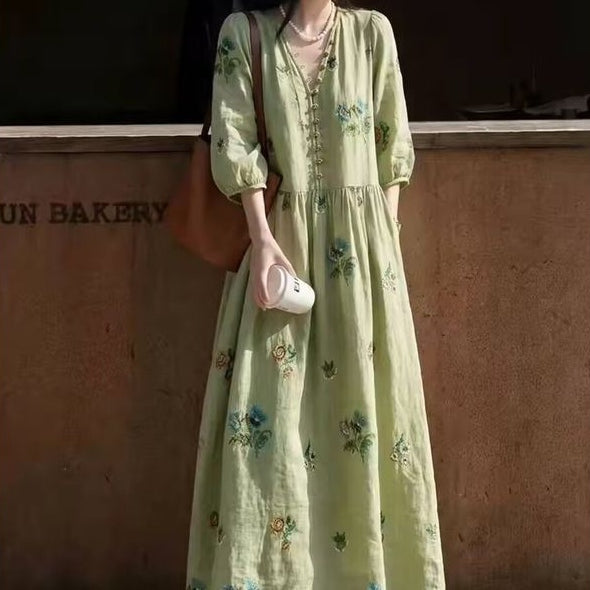 文藝風 超仙 印花 長洋裝 M 圖片色