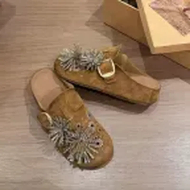 穿搭亮點煙花閃鑽厚底一腳蹬博肯鞋 40 棕色 夏 皮帶扣 水鑽 穆勒鞋 EVA PU PU人造革 厚底/松糕鞋 休閑 圓頭鞋 柔軟 舒適履感 厚底/鬆糕底 絨面 一脚蹬