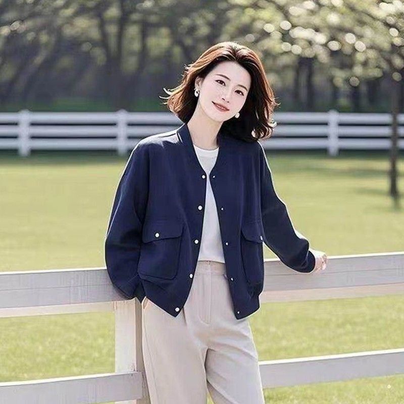 時尚百搭薄款棒球服夾克開衫 M 黃色 素面 長袖 辦公室 日常 通勤 假日/出外 寬鬆感 微寬鬆款 20-40代 紐扣 單排扣 立領 聚酯纖維 短款 一般 有口袋 拼接 常規 英倫風 優雅 工作 休閑 春秋 秋冬 春 秋 冬
