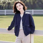 時尚百搭薄款棒球服夾克開衫 M 黃色 素面 長袖 辦公室 日常 通勤 假日/出外 寬鬆感 微寬鬆款 20-40代 紐扣 單排扣 立領 聚酯纖維 短款 一般 有口袋 拼接 常規 英倫風 優雅 工作 休閑 春秋 秋冬 春 秋 冬