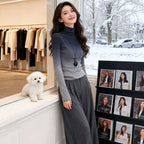 【可單件/成套購買】 個性風格漸變高領打底衫+高腰垂感休閒褲 S 針織上衣+褲子/套裝 漸變色 春秋 秋冬 秋 針織 20-30代 長褲 套頭 半高領 長袖 一般 無 常規 休閑 簡約 兩件套