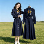 法式小香風領結掐腰長袖長洋裝 M 圖片色 素面 優雅 常規 無 高腰 一般 Ａ字裙 春秋 翻領 其他 20-40代 聚酯纖維