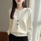 個性風格海星扣圓領長袖針織衫 XL 白色 素面 單排扣 紐扣 羊毛 20-30代 春秋 秋冬 秋 冬 一般 常規 休閑 簡約