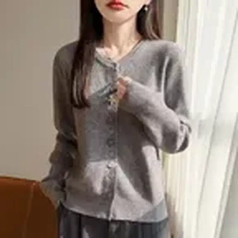 個性風格海星扣圓領長袖針織衫 XL 灰色 素面 單排扣 紐扣 羊毛 20-30代 春秋 秋冬 秋 冬 一般 常規 休閑 簡約