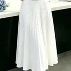 【可單件/成套購買】精緻單排扣收腰長袖針織衫+超仙雪紡紗半身裙 4XL 白色/半身裙/單品 素面 壓褶/百褶 秋 春 春秋 百褶裙 Ａ字裙 長款 高腰 V領 常規 浪漫 優雅 輕熟 甜美 紐扣 假日/出外 蕾絲 假兩件/疊穿 聚酯纖維