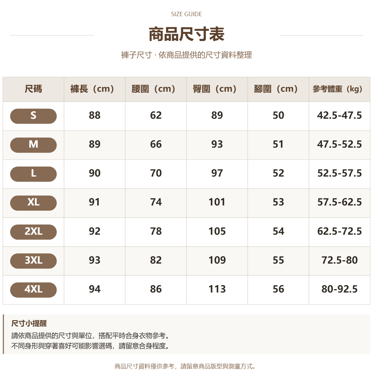 Handle 19890091 · 原ID 68823 · 裤子尺码 · 1 · 加宽