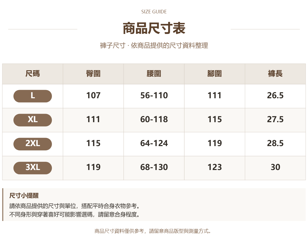 Handle 60361213 · 原ID 15182 · 裤子尺码 · 1 · 加宽