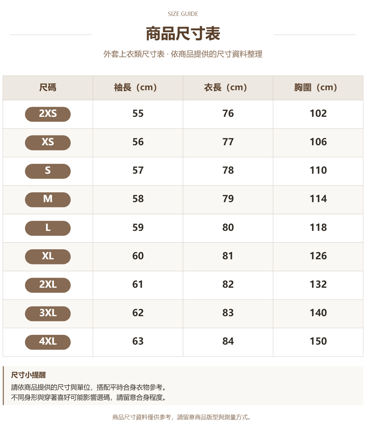 Handle 68612245 · 原ID 8999 · 外套上衣类尺码表 · 1 · 加宽
