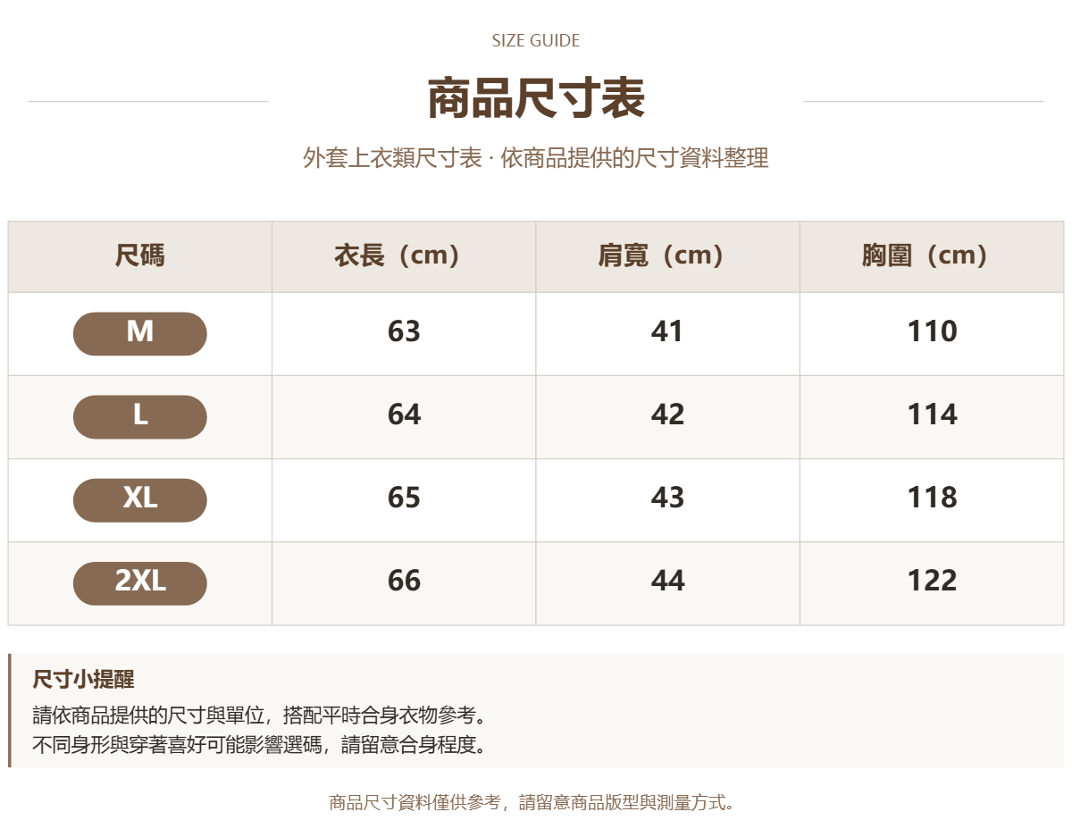 Handle 12917485 · 原ID 32682 · 外套上衣类尺码表 · 1 · 加宽