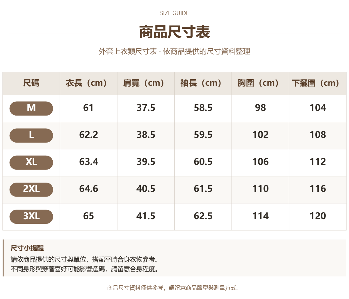 Handle 14375898 · 原ID 17980 · 外套上衣类尺码表 · 1 · 加宽