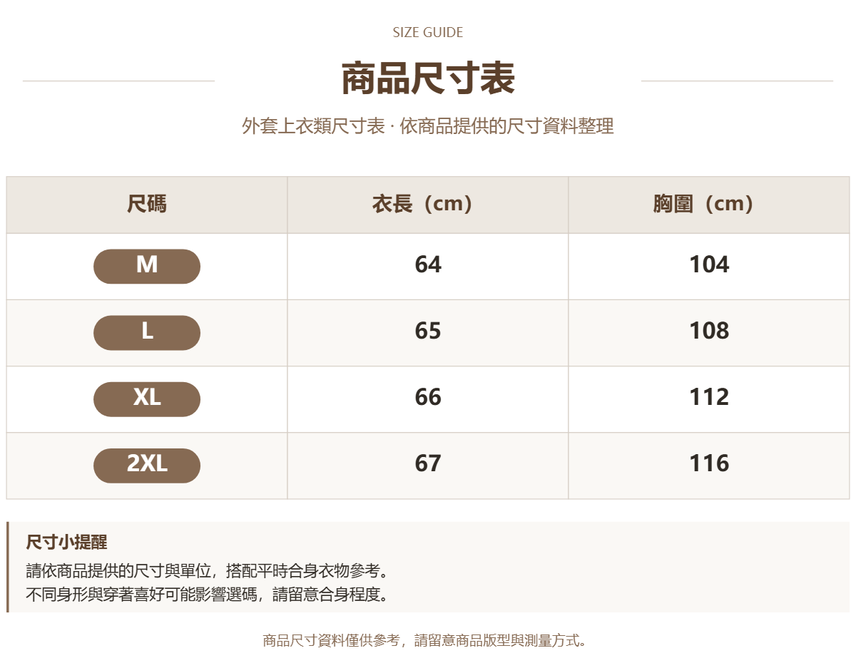 Handle 22352195 · 原ID 26642 · 外套上衣类尺码表 · 1 · 加宽