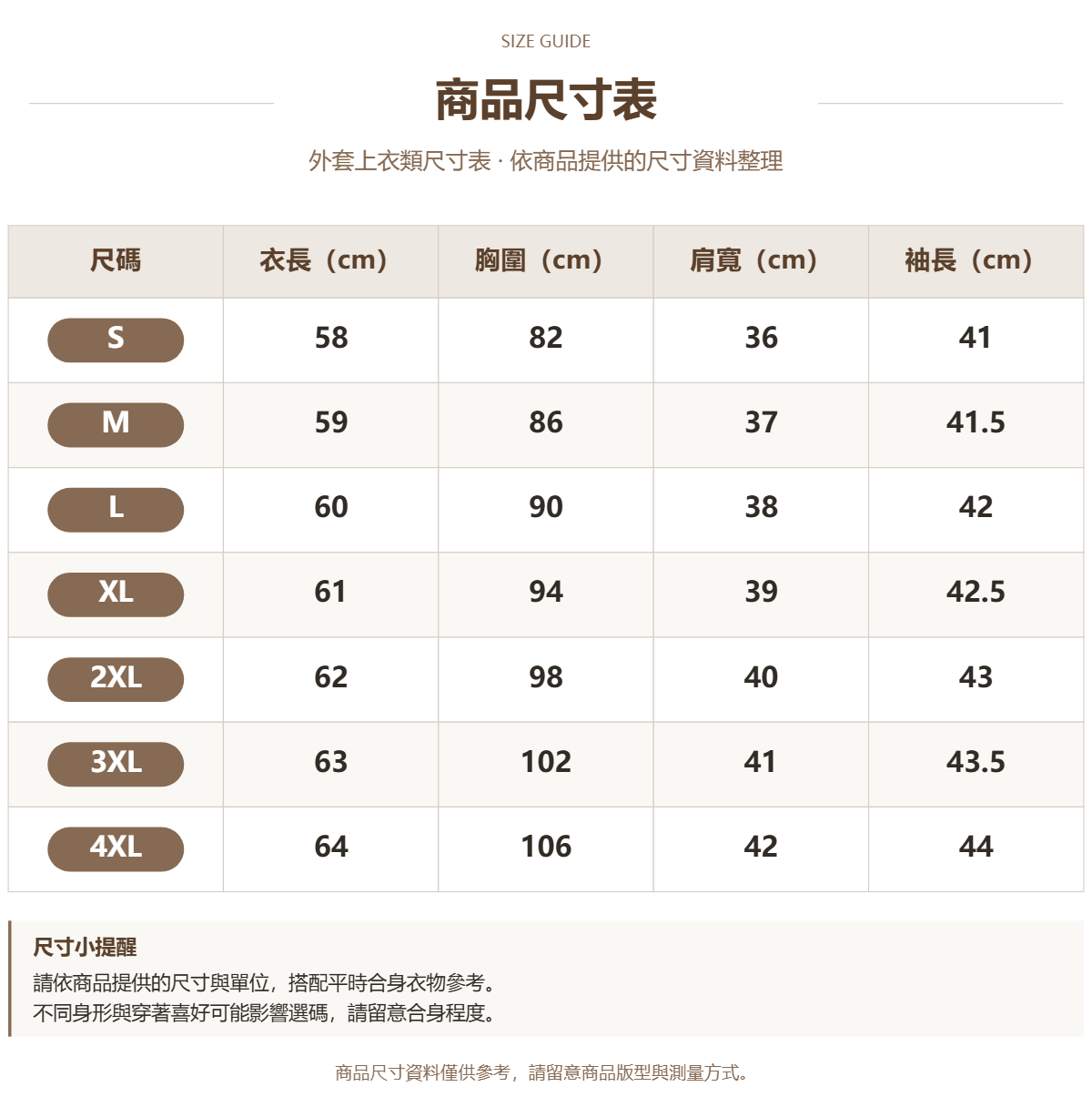Handle 33015697 · 原ID 15056 · 外套上衣类尺码表 · 1 · 加宽