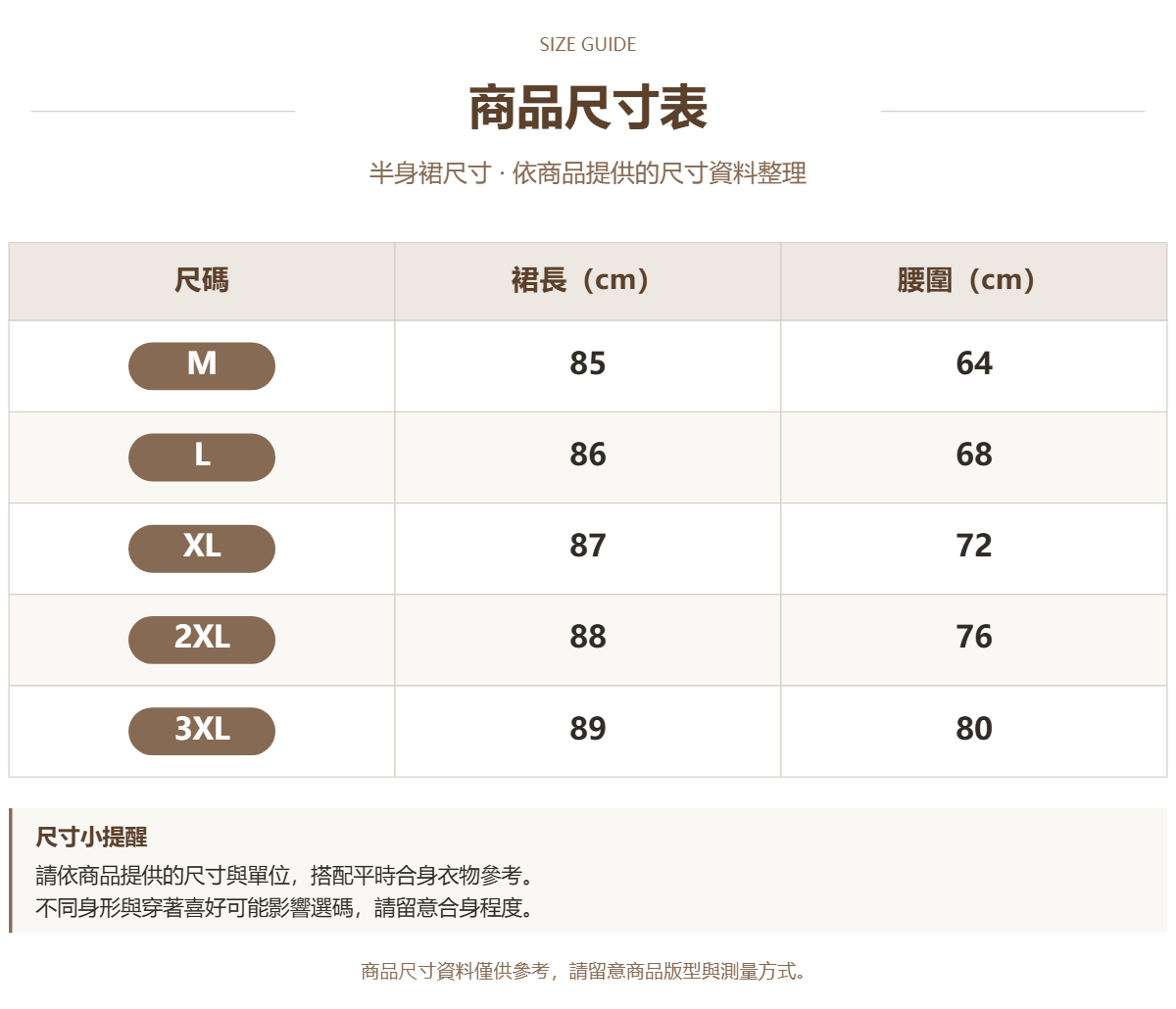 Handle 45381786 · 原ID 32783 · 半身裙尺码 · 1 · 加宽