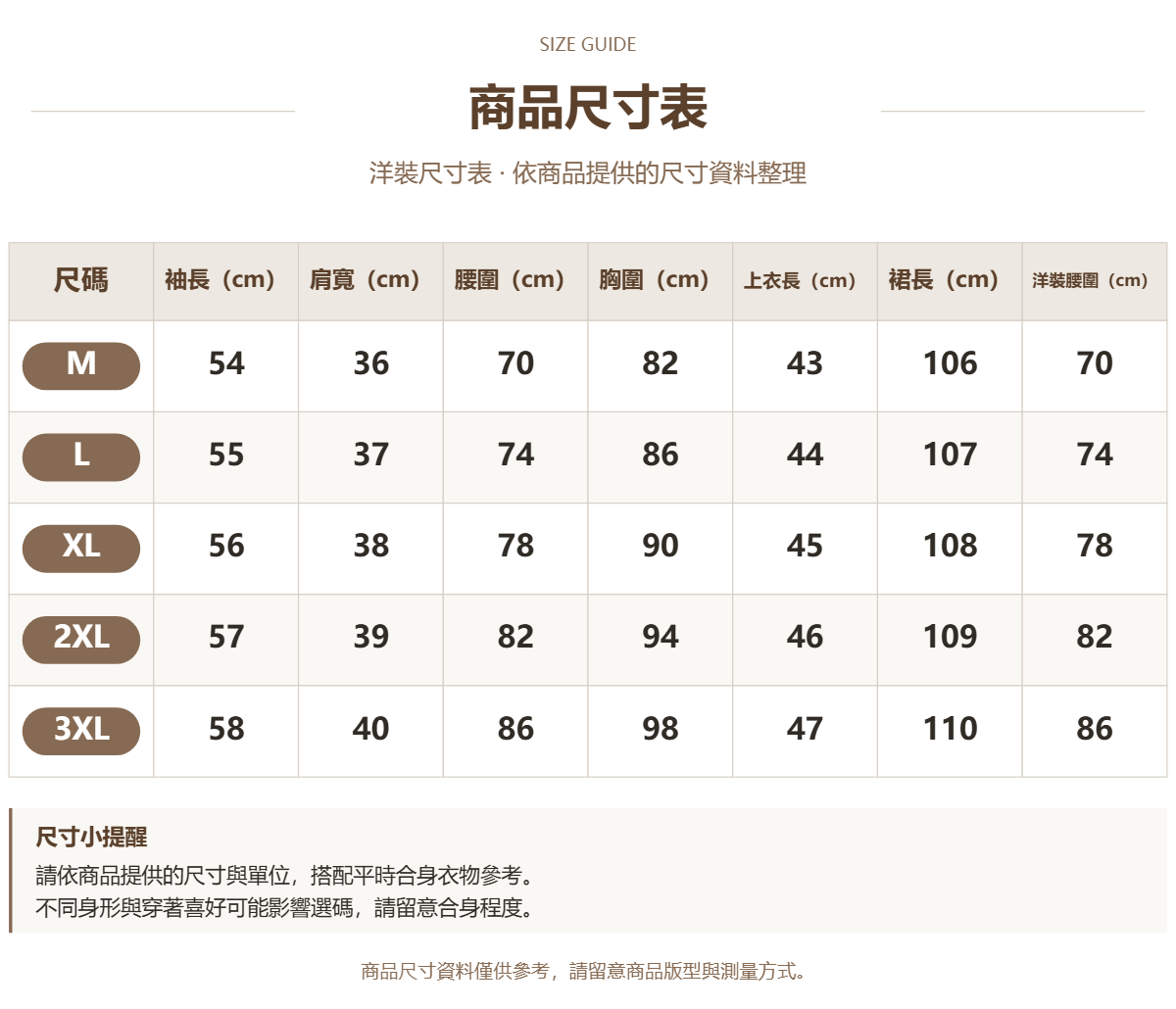 Handle 54565937 · 原ID 27104 · 连衣裙尺码表 · 1 · 加宽