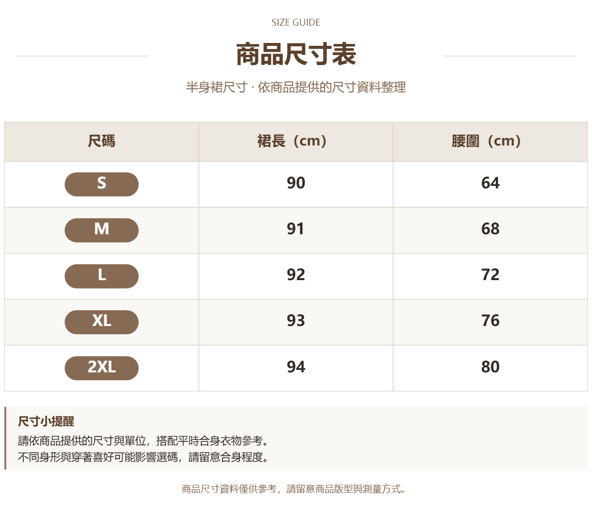 Handle 65142855 · 原ID 32806 · 半身裙尺码 · 1 · 加宽