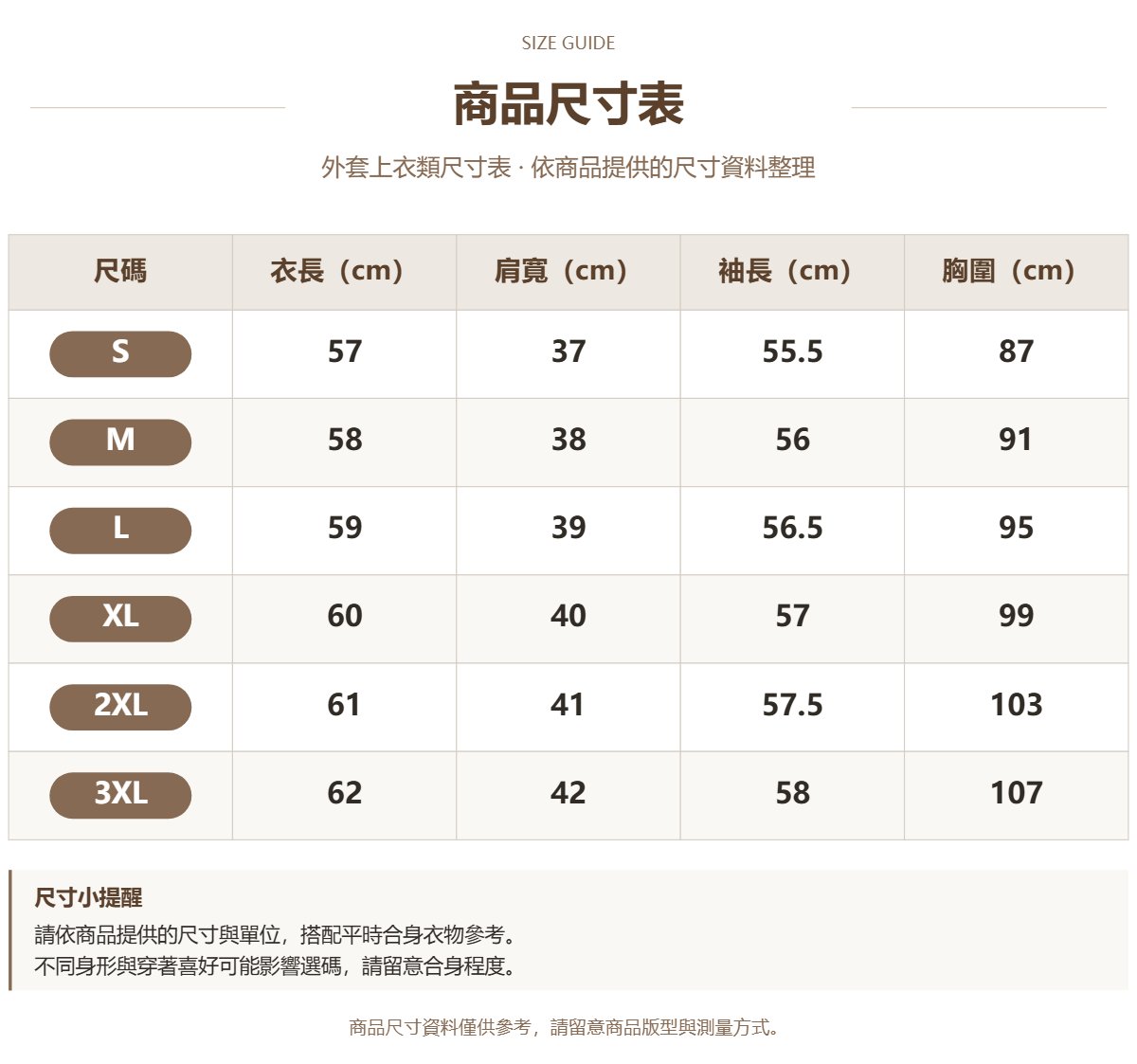 Handle 77800552 · 原ID 70729 · 外套上衣类尺码表 · 1 · 加宽