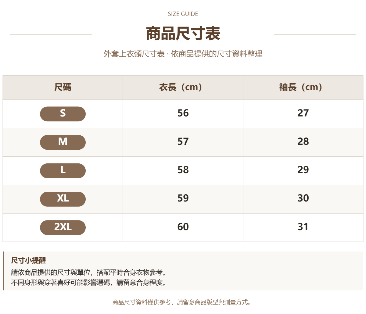 Handle 80919701 · 原ID 31487 · 外套上衣类尺码表 · 1 · 加宽