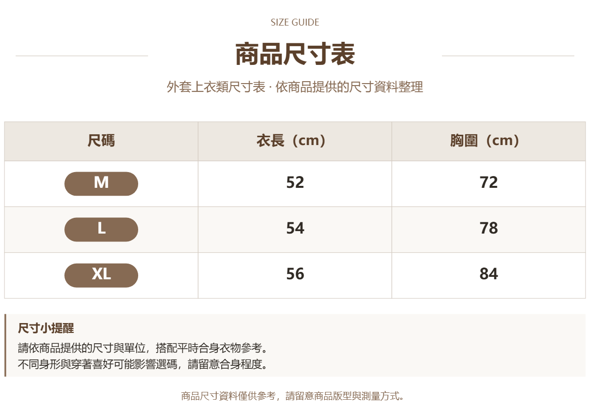 Handle 87428470 · 原ID 25114 · 外套上衣类尺码表 · 1 · 加宽