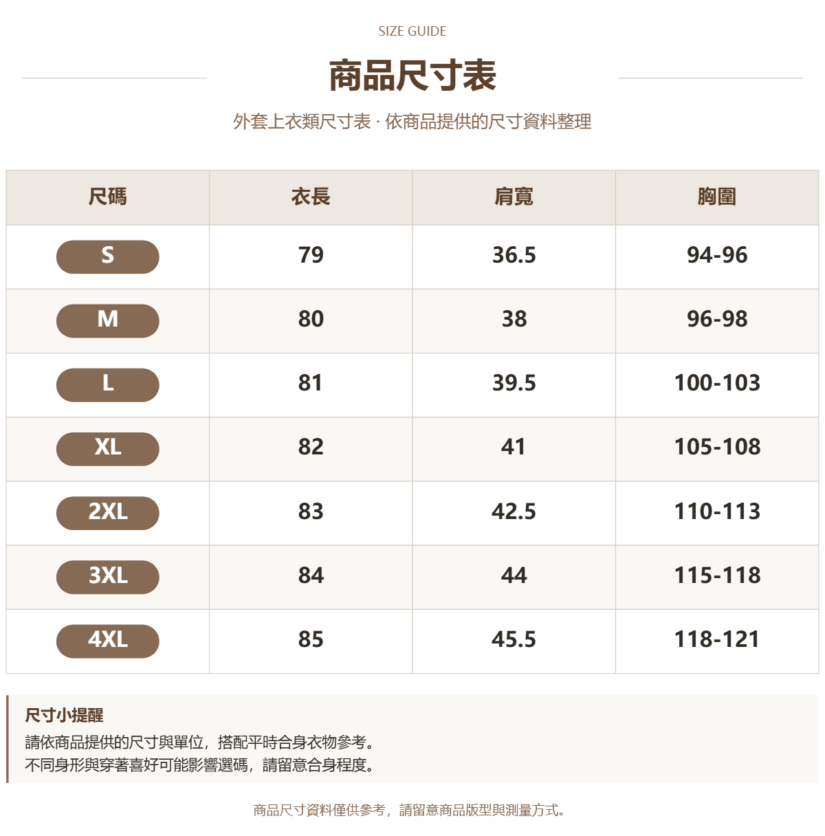 Handle 89027741 · 原ID 58920 · 外套上衣类尺码表 · 1 · 加宽