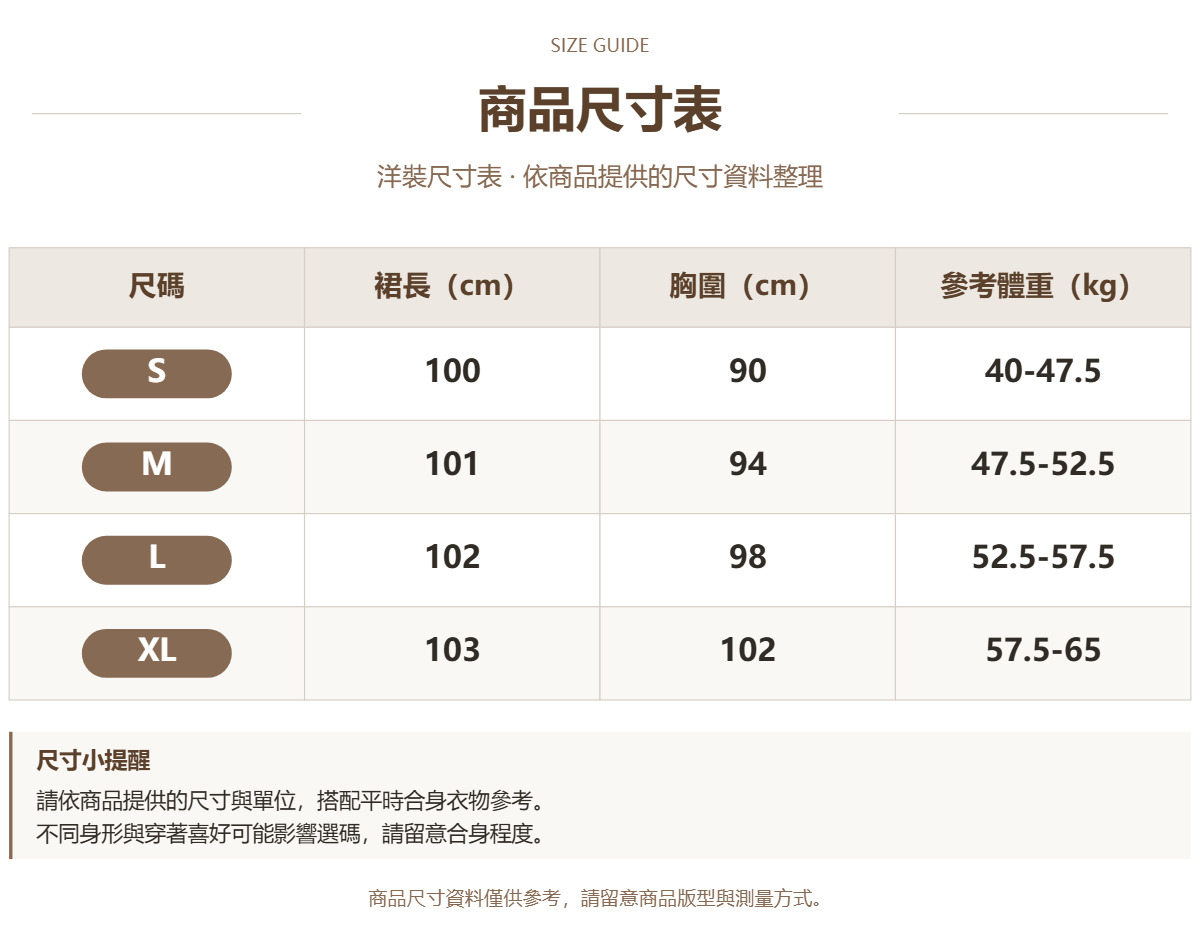 Handle 97487010 · 原ID 29016 · 连衣裙尺码表 · 1 · 加宽