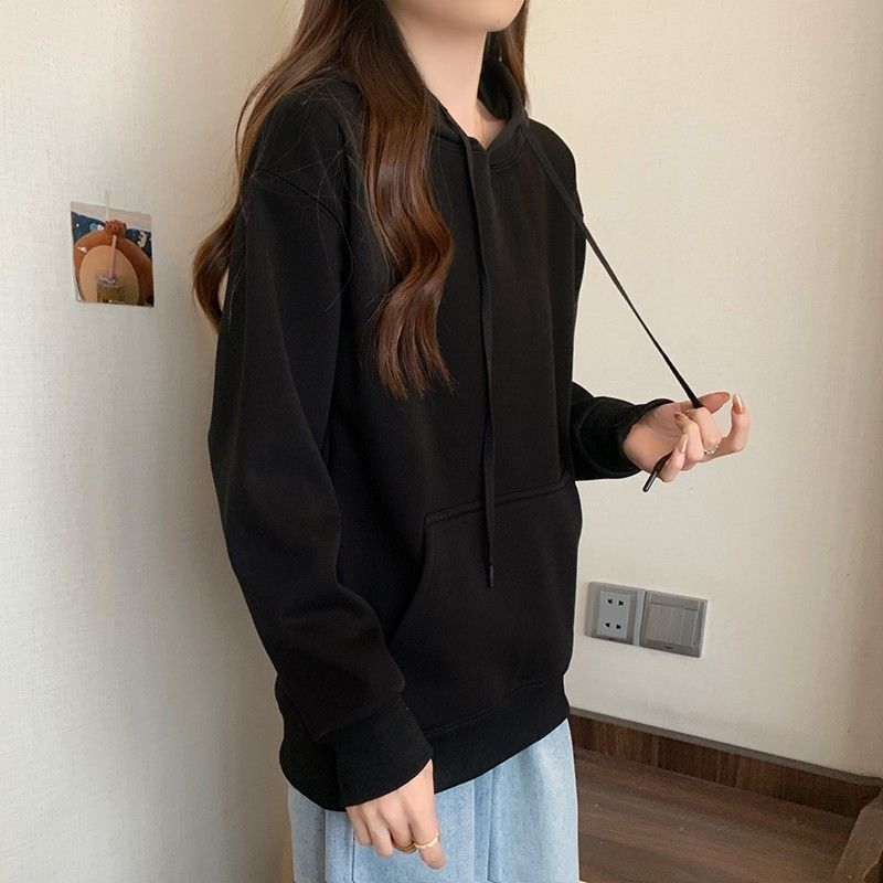 個性風格寬鬆遮肉連帽長袖衛衣 M 黑色/有刷毛 素面 周末 聚酯纖維 針織 棉 完全不透 厚款面料 柔軟 百搭 保暖 日常 簡約 假日/出外 轉換心情 20-50代 套頭 一般 有口袋 落肩袖 休閑 混紡 春秋