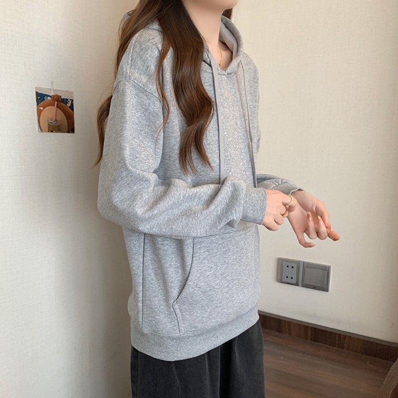 個性風格寬鬆遮肉連帽長袖衛衣 M 黑色/有刷毛 素面 周末 聚酯纖維 針織 棉 完全不透 厚款面料 柔軟 百搭 保暖 日常 簡約 假日/出外 轉換心情 20-50代 套頭 一般 有口袋 落肩袖 休閑 混紡 春秋