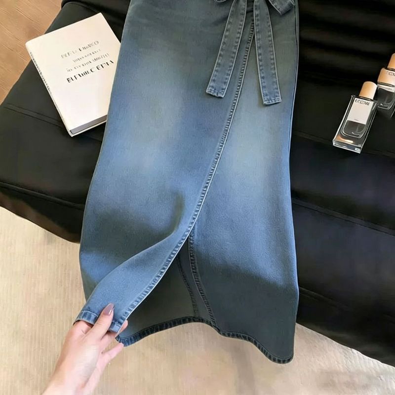 流行爆款 蝴蝶結綁帶 牛仔 半身裙 M 藍色