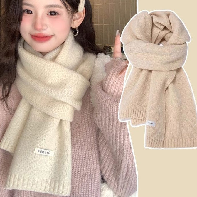 【全10色】簡約純色保暖針織圍脖 160*25cm 淺卡其色 素面 無 秋冬