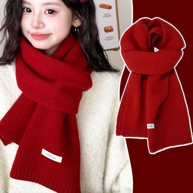 【全10色】簡約純色保暖針織圍脖 160*25cm 酒紅色 素面 無 秋冬