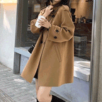 小個子 赫本風 韓系  斗篷 外套 女 毛呢 加厚 雙面 羊絨大衣 M 藍色 素面 立領 長袖 簡約 時尚 休閑 常規 紐扣 呢絨/毛呢 雙排扣 秋冬 20代 30代 40代 顯瘦 高級感 假日/出外 通勤 春秋 保暖