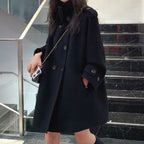 小個子 赫本風 韓系  斗篷 外套 女 毛呢 加厚 雙面 羊絨大衣 M 藍色 素面 立領 長袖 簡約 時尚 休閑 常規 紐扣 呢絨/毛呢 雙排扣 秋冬 20代 30代 40代 顯瘦 高級感 假日/出外 通勤 春秋 保暖