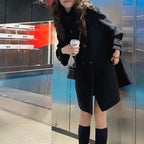 小個子 赫本風 韓系  斗篷 外套 女 毛呢 加厚 雙面 羊絨大衣 M 藍色 素面 立領 長袖 簡約 時尚 休閑 常規 紐扣 呢絨/毛呢 雙排扣 秋冬 20代 30代 40代 顯瘦 高級感 假日/出外 通勤 春秋 保暖