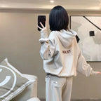 【單品可選】連帽寬鬆衛衣+顯瘦束脚褲兩件套 S 套裝/有刷毛 素面 聚酯纖維 長袖 時尚 休閑 常規 綁帶 高腰 無 秋冬 套頭