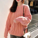 甜美色彩 韓版 慵懶風 寬鬆 保暖 加厚 麻花編織 毛衣 針織 M 綠色