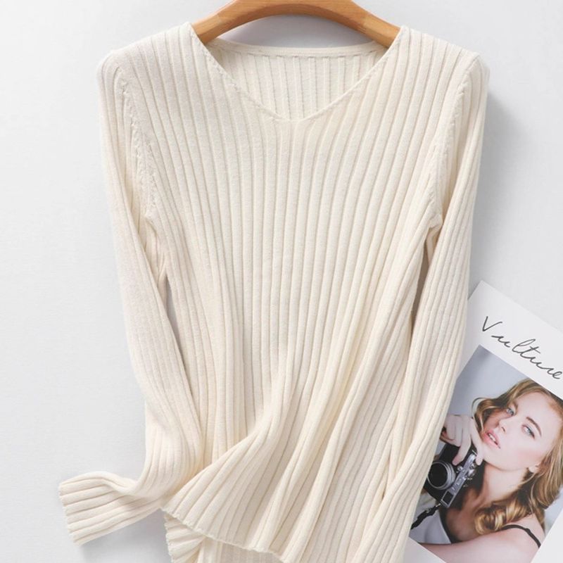 全8色 簡約百搭 v領 修身 顯瘦 長袖 針織 均碼 黑色 素面 合身 常規 無 聚酯纖維 V領 套頭 20-50代 日常 春 保暖 有彈性 秋 冬 春秋 秋冬 自然