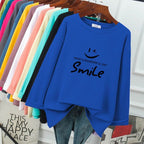 全10色 大尺碼 寬鬆 顯瘦 百搭 印花 長袖 T恤 M 藍色 字母 聚酯纖維 時尚 休閑 清新 可愛 常規 中長款 春秋 圓領 套頭 20-40代 遮肉 寬鬆感 日常